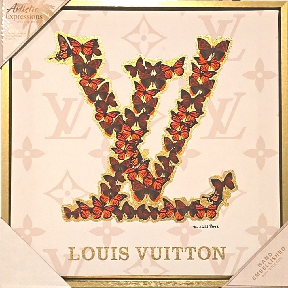 Artistic Expressions Butterfly Louis Vuitton Embellished Framed Canvas WallDecor
